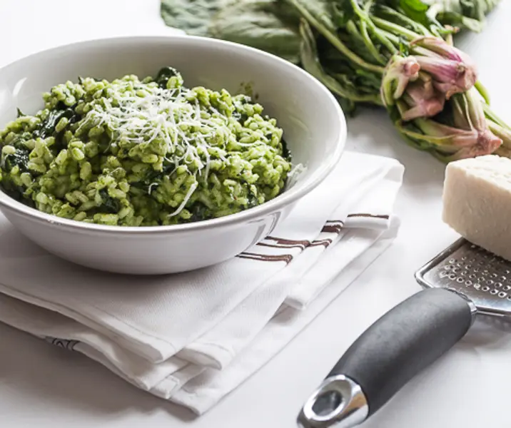Risotto de espinaca y queso de cabra