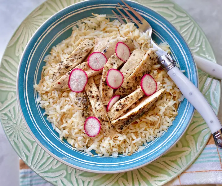 Filetitos de pavo con arroz árabe