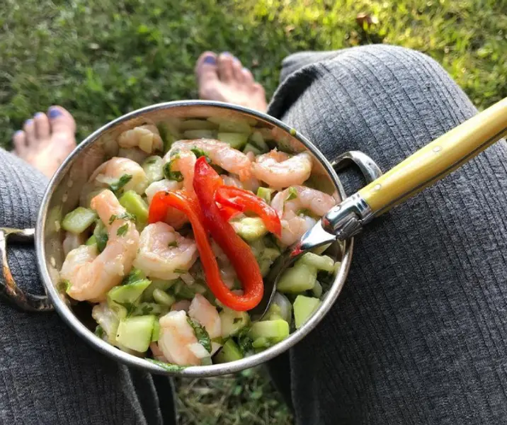Ceviche de camarón y zapallo italiano