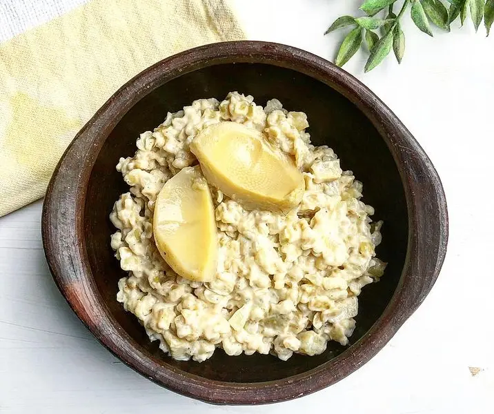 Risotto de mote con alcachofas fácil