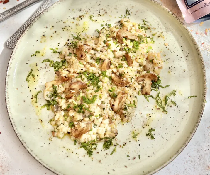 Risotto de mote con champiñones fácil