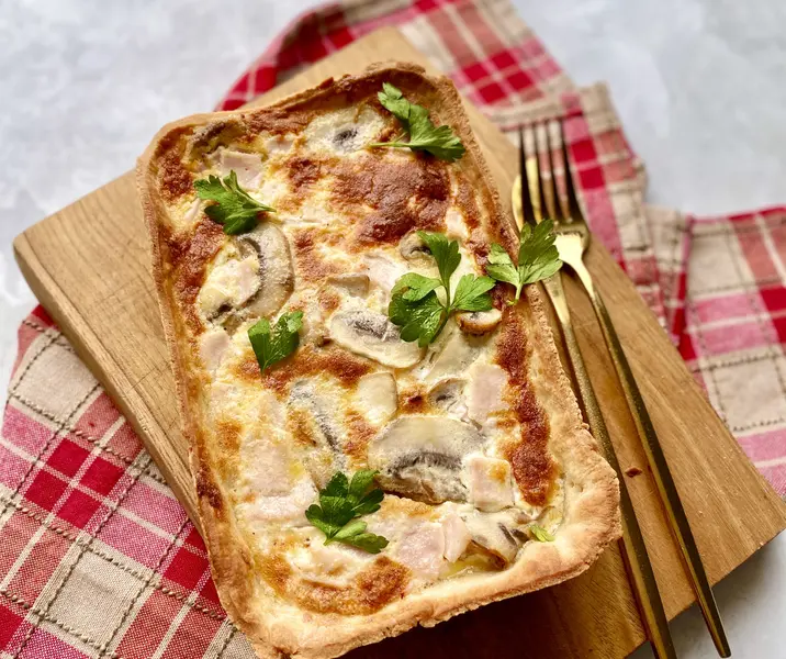 Quiche de champiñones y jamón de pavo