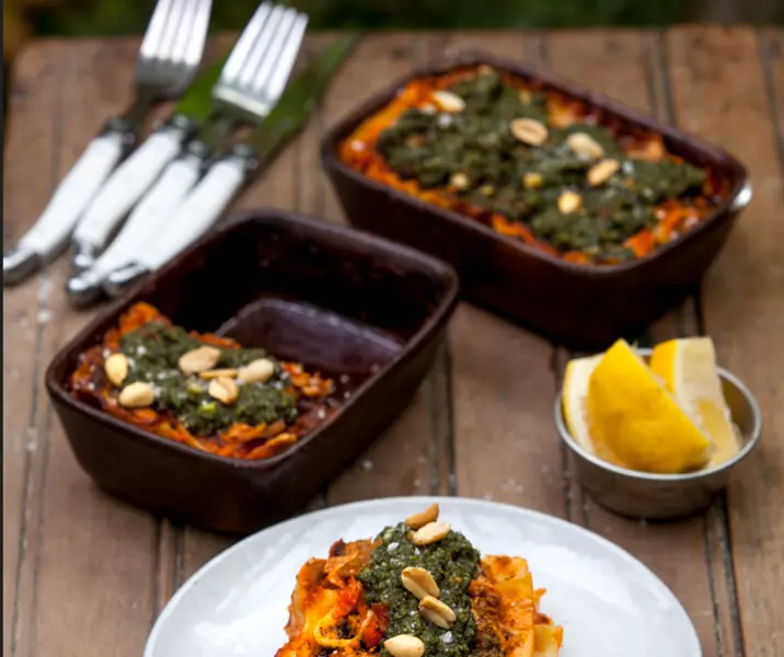 Lasaña de atún al pesto maní