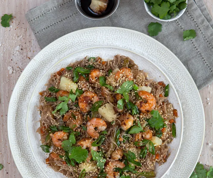 Fideos de arroz agridulces con camarones