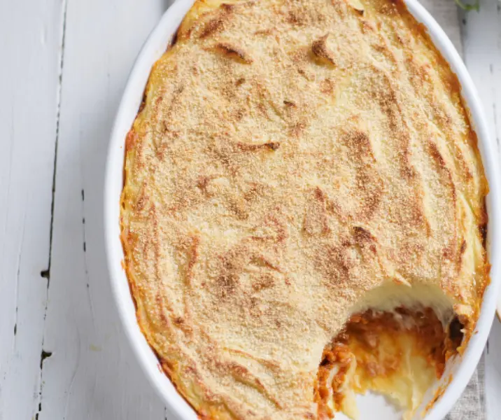 Pastel de papa con pino de lentejas y berenjenas thermomix
