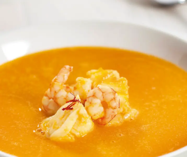 Crema con merluza y camarones thermomix