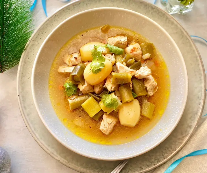 Guiso de pavo con puerros y coñac