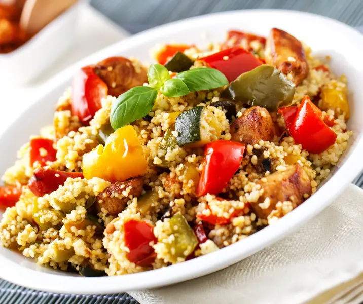 Cous cous con verduras asadas y garbanzos vegan