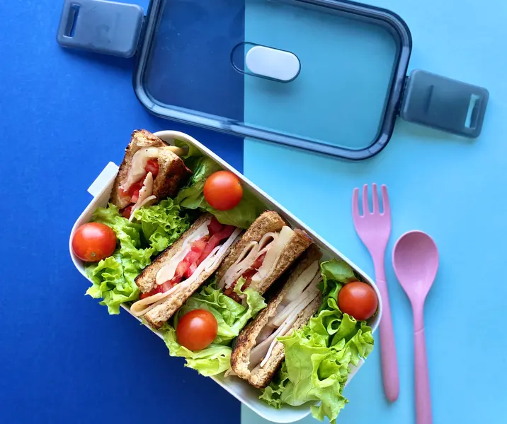 Sándwich de pechuga ahumada con queso de cabra y tomate