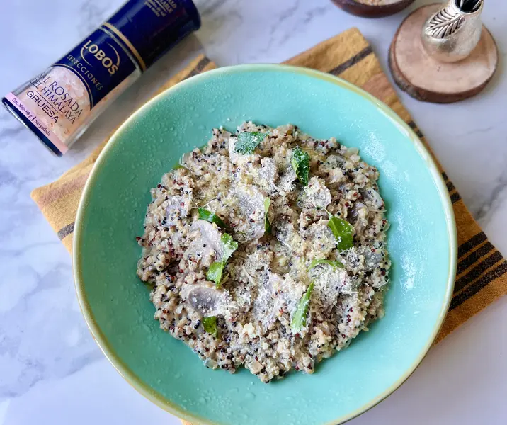 Quinotto de champiñones vegano