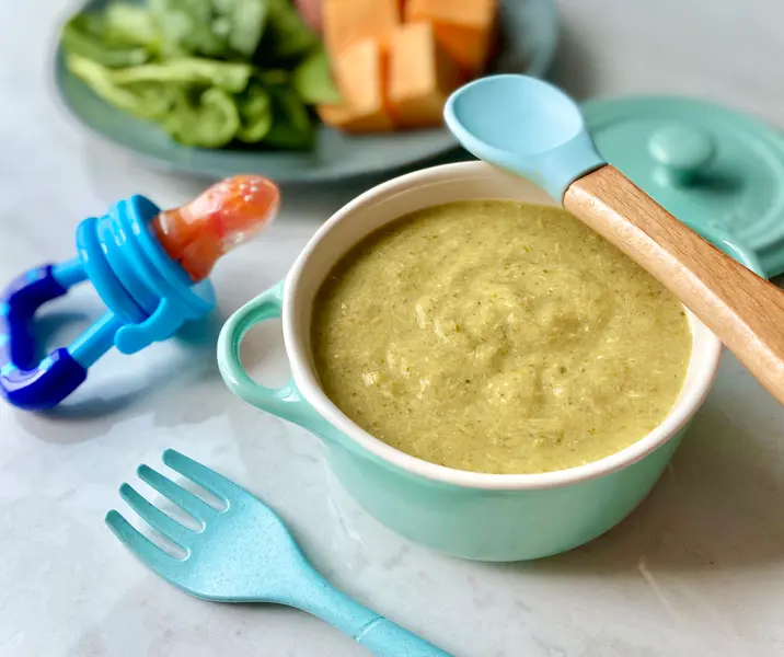 Papilla de pollo, avena, brócoli y espinaca