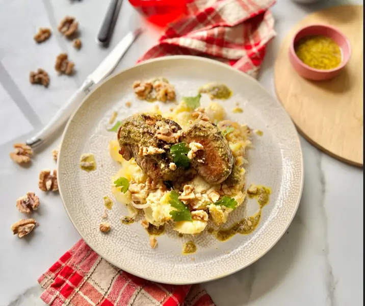 Filete de cerdo al cilantro con papas a la crema