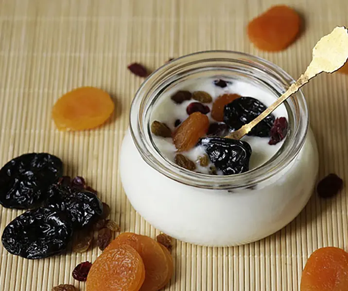 Yogurt con fruta deshidratada: ciruela, manzana y cranberrys maría ayuda