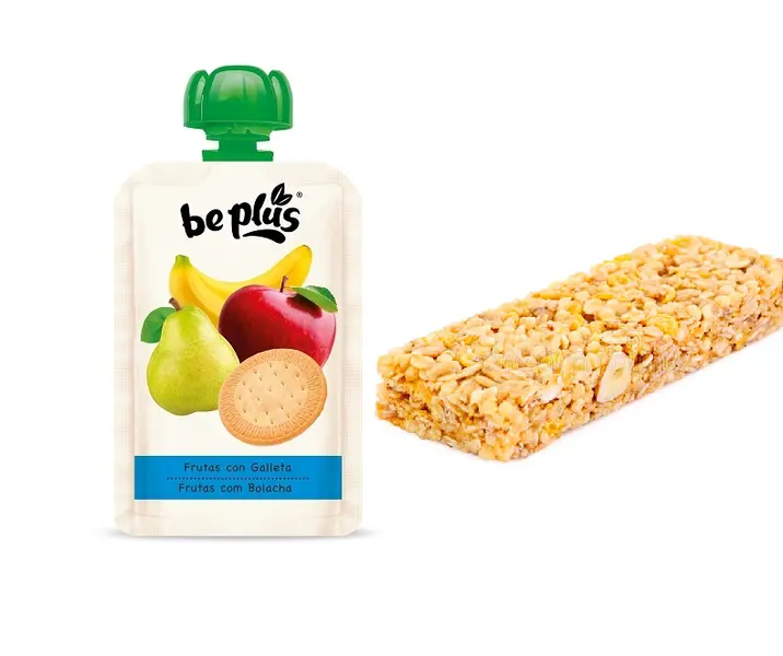 Compota de fruta + barrita de cereal maría ayuda