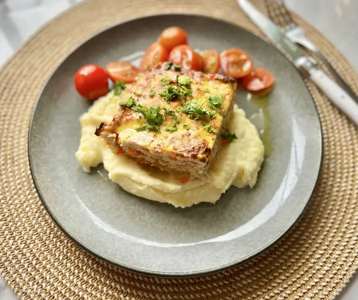 Asado alemán de pavo con puré de papas sin gluten