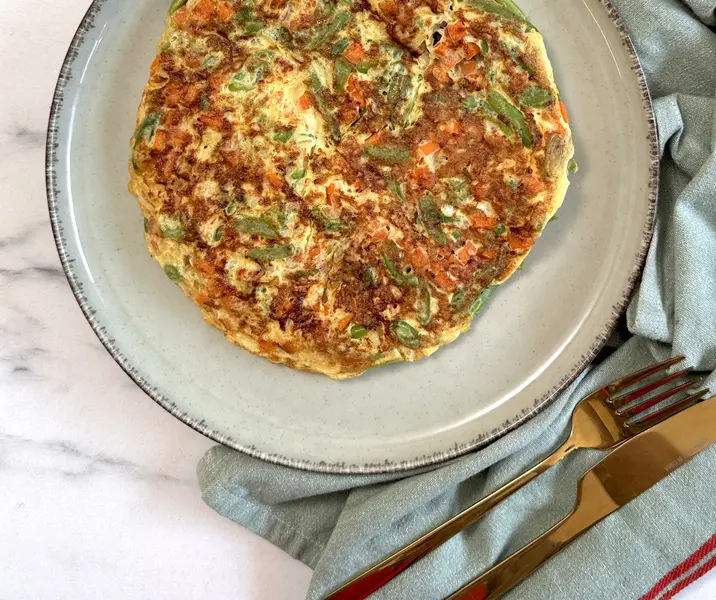 Tortilla de porotos verdes y zanahoria sin gluten