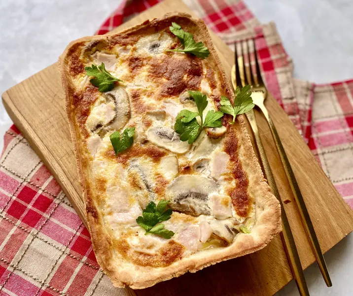 Quiche de champiñones y jamón de pavo sin gluten