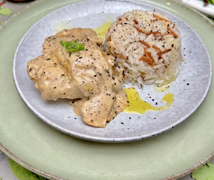 Pollo al champiñón con arroz árabe sin gluten