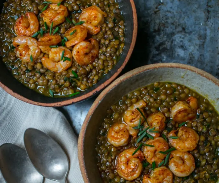 Lentejas con camarones