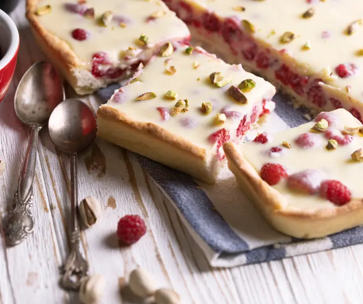 Gratín de frambuesas y chocolate blanco sin gluten