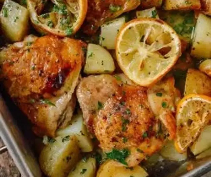 Pollo al limón con ajo y papas doradas maría ayuda