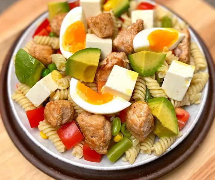 Ensalada de pasta con cubitos de pavo bbb