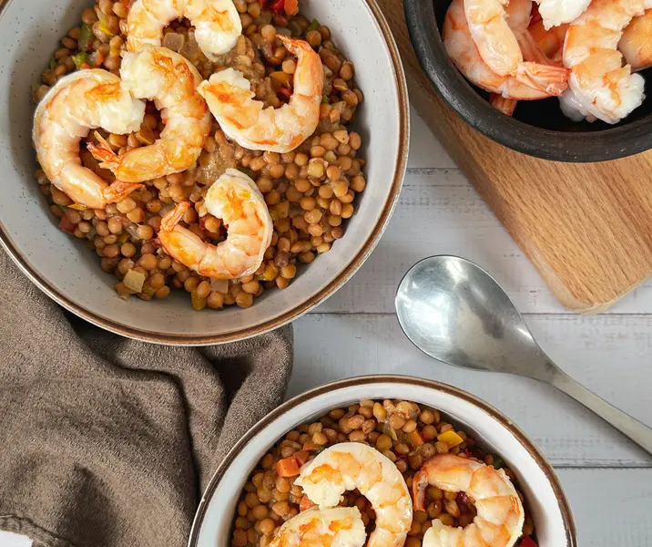 Lentejas con camarones sin gluten