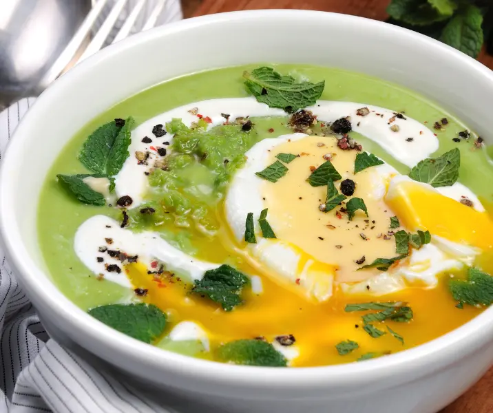 Puré de brócoli con huevos pochados
