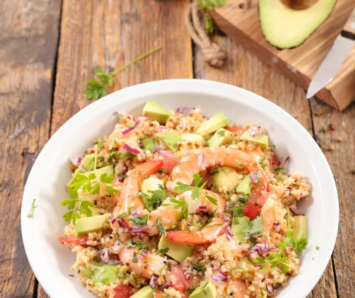 Quínoa con camarones sin gluten