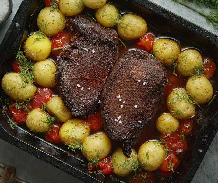 Punta de ganso al horno con papas sin gluten