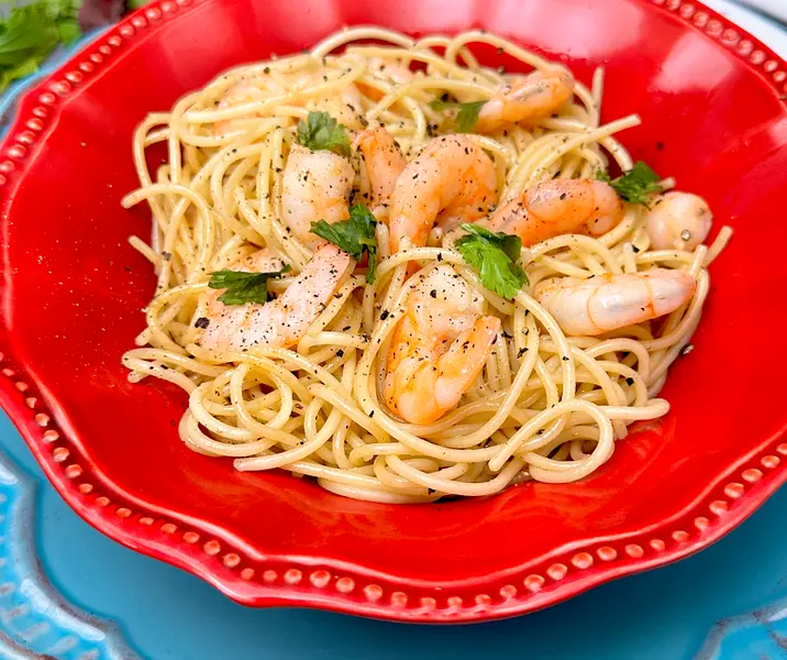 Tallarines con camarones sin gluten