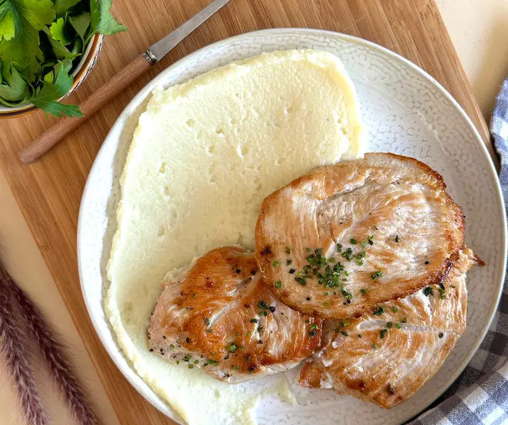 Filetitos de pavo con puré de papas sin gluten