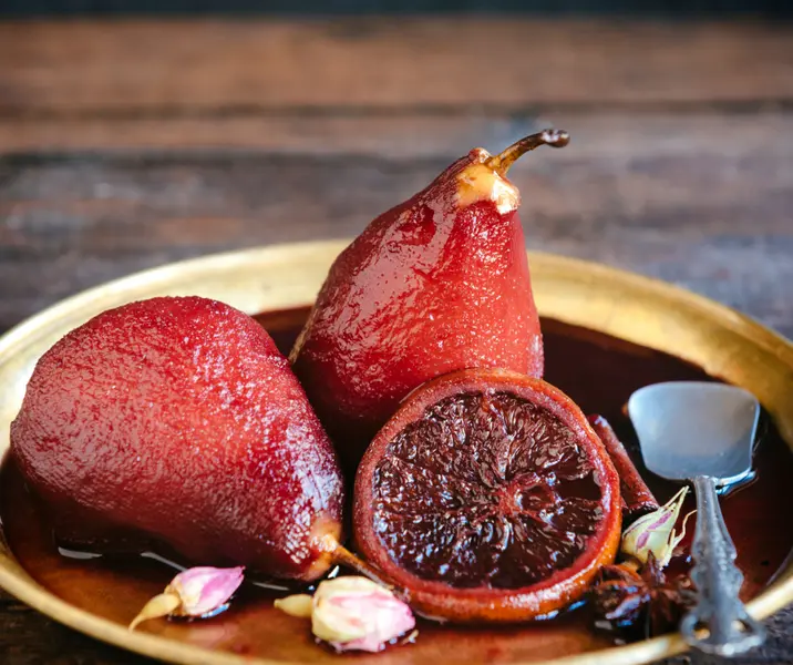 Peras al vino rose sin gluten