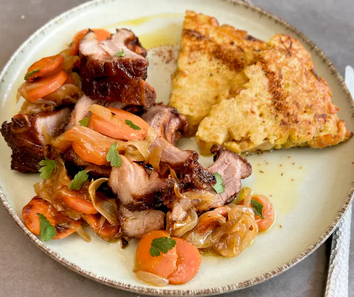 Baby backs ribs bourbon con tortilla de papas