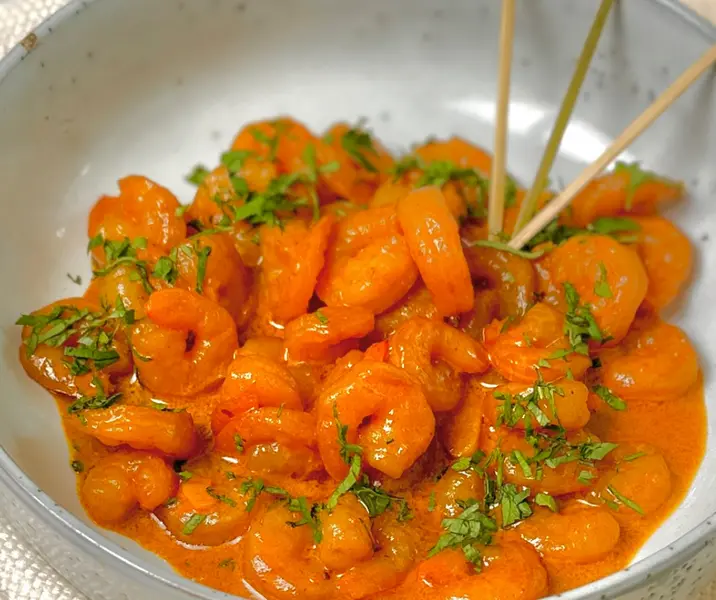 Pil pil cremoso de camarones