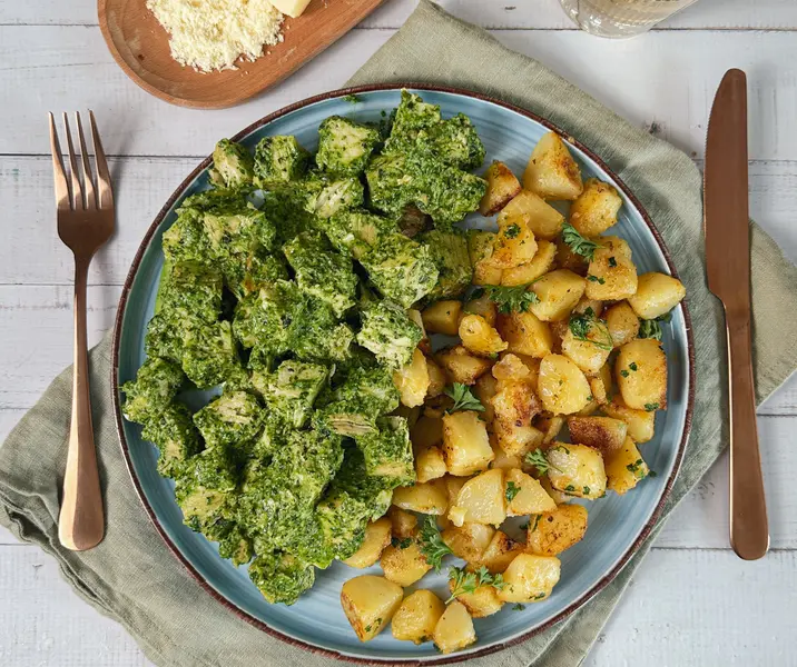 Restos de pavo navideño al pesto con papas