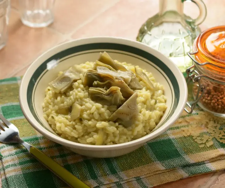 Risotto de mote con alcachofas