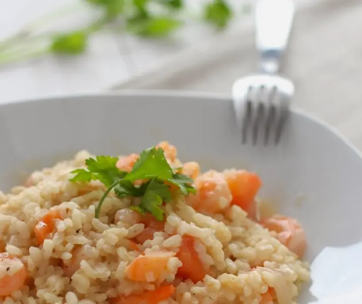 Risotto de mote con camarones