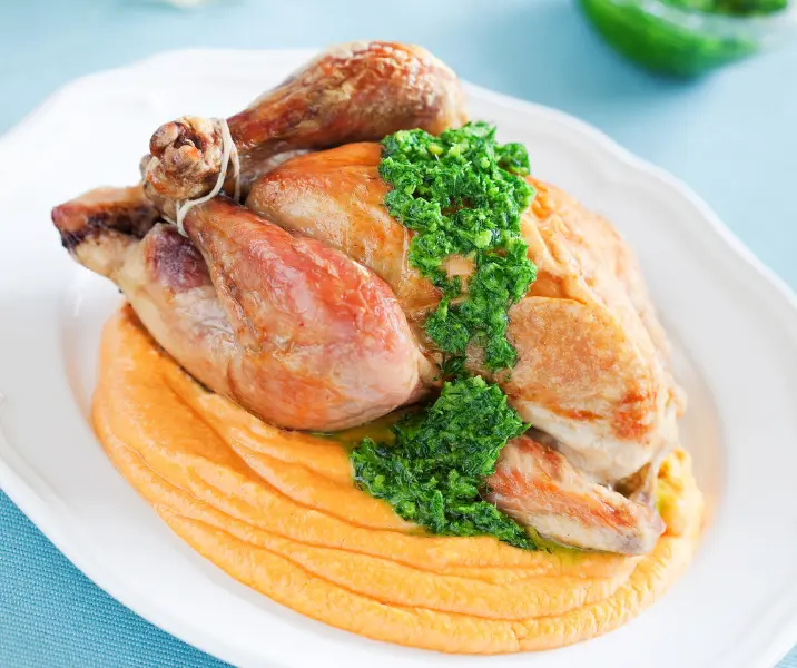 Pollo al horno con puré de zapallo